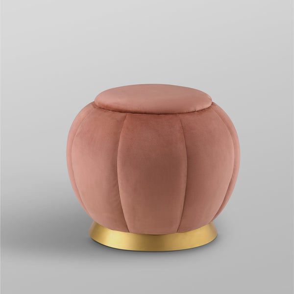 Homeroots 20" Blush Velvet And Gold Round Ottoman Blush,Gold  487749