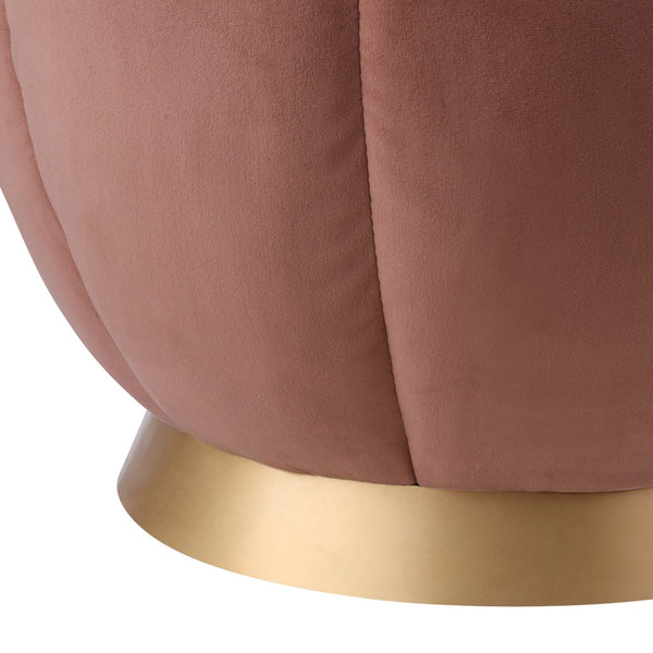 Homeroots 20" Blush Velvet And Gold Round Ottoman Blush,Gold  487749