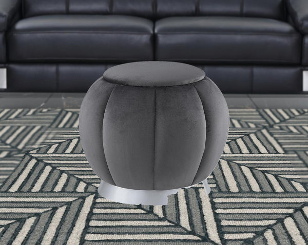 Homeroots 20" Gray Velvet And Silver Round Ottoman Grey,Silver  487750