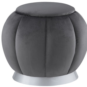 Homeroots 20" Gray Velvet And Silver Round Ottoman Grey,Silver  487750