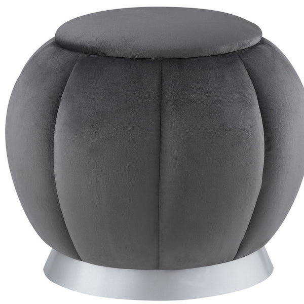 Homeroots 20" Gray Velvet And Silver Round Ottoman Grey,Silver  487750