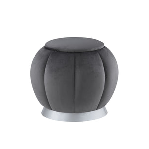 Homeroots 20" Gray Velvet And Silver Round Ottoman Grey,Silver  487750