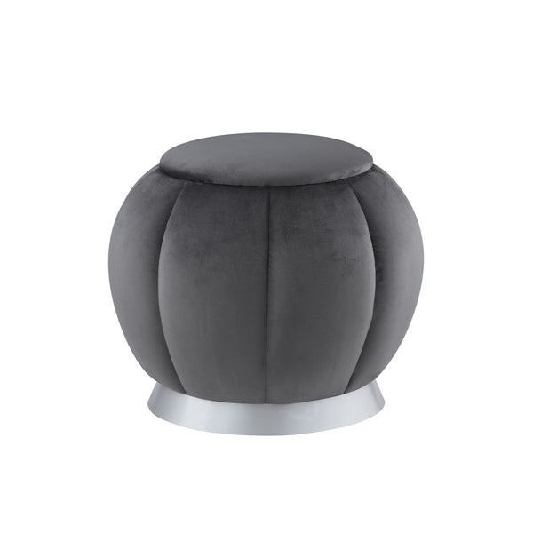 Homeroots 20" Gray Velvet And Silver Round Ottoman Grey,Silver  487750