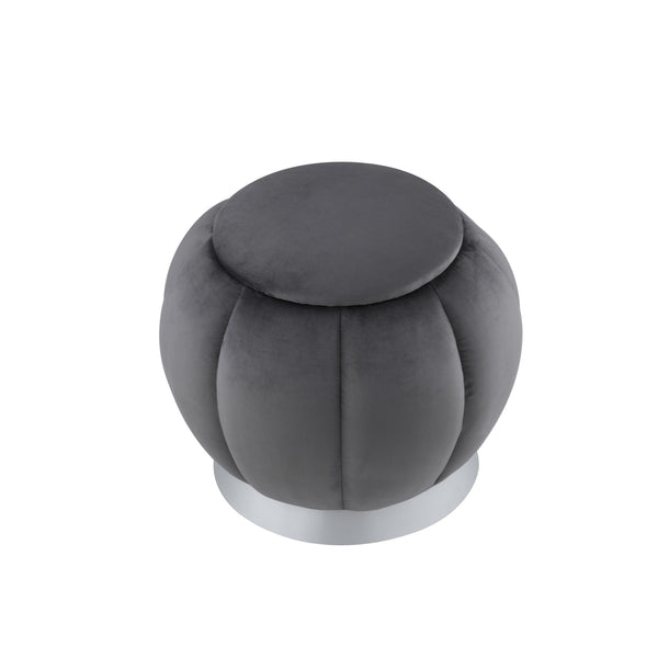 Homeroots 20" Gray Velvet And Silver Round Ottoman Grey,Silver  487750
