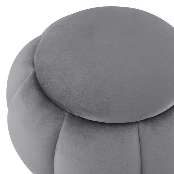 Homeroots 20" Gray Velvet And Silver Round Ottoman Grey,Silver  487750