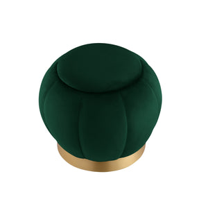 Homeroots 20" Hunter Green Velvet And Gold Round Ottoman Hunter Green,Gold  487751