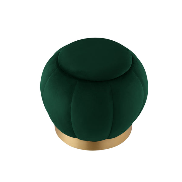 Homeroots 20" Hunter Green Velvet And Gold Round Ottoman Hunter Green,Gold  487751