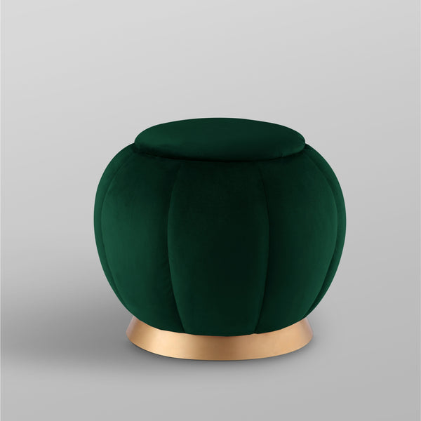 Homeroots 20" Hunter Green Velvet And Gold Round Ottoman Hunter Green,Gold  487751