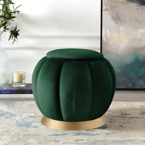 Homeroots 20" Hunter Green Velvet And Gold Round Ottoman Hunter Green,Gold  487751