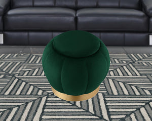 Homeroots 20" Hunter Green Velvet And Gold Round Ottoman Hunter Green,Gold  487751