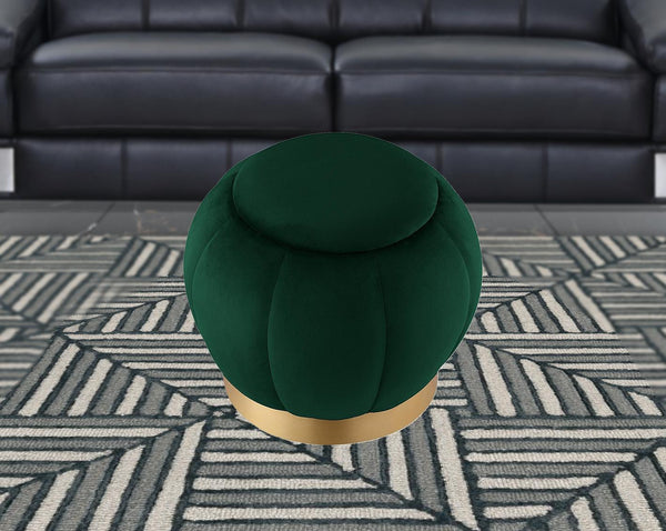 Homeroots 20" Hunter Green Velvet And Gold Round Ottoman Hunter Green,Gold  487751