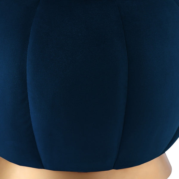 Homeroots 20" Navy Blue Velvet And Gold Round Ottoman Navy,Gold  487752
