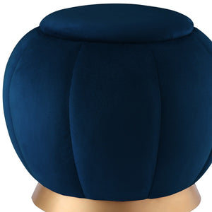 Homeroots 20" Navy Blue Velvet And Gold Round Ottoman Navy,Gold  487752