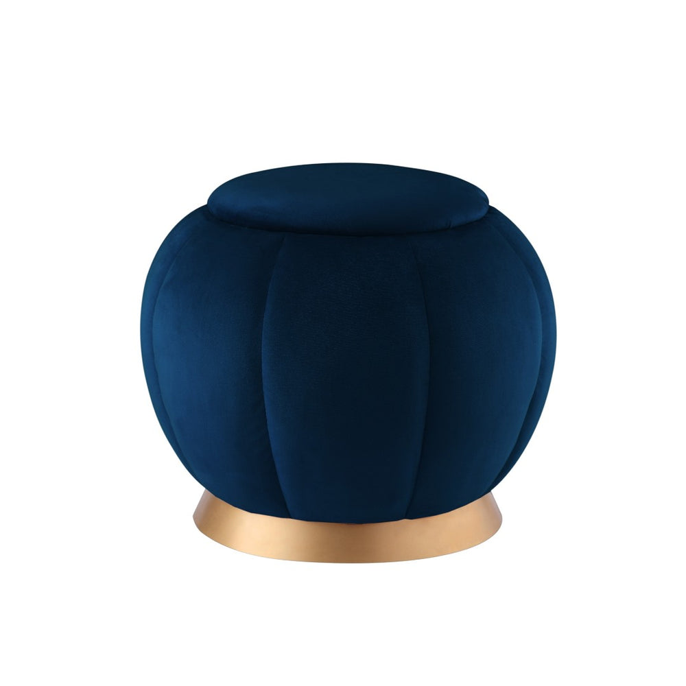 HomeRoots 20" Velvet Round Ottoman with Modern Metal Base - Stylish & Functional Seating for Any Room Navy/Gold 487752