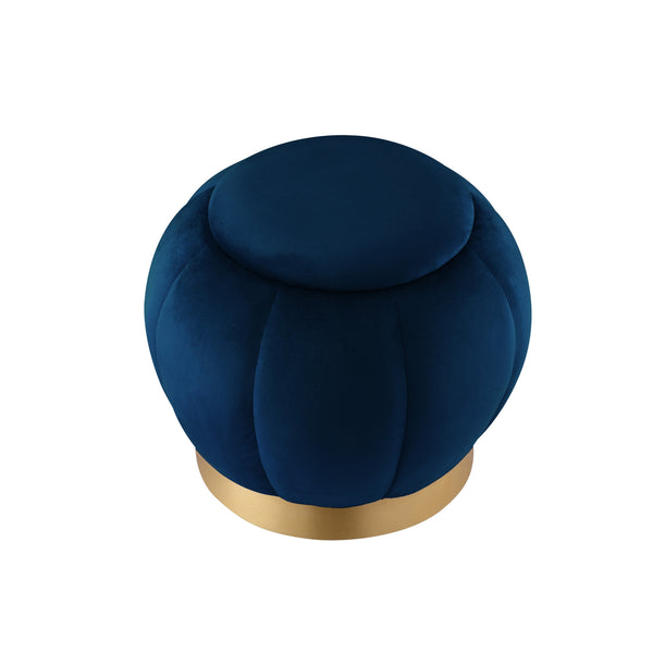 Homeroots 20" Navy Blue Velvet And Gold Round Ottoman Navy,Gold  487752