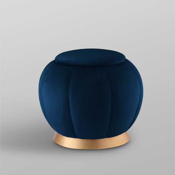 Homeroots 20" Navy Blue Velvet And Gold Round Ottoman Navy,Gold  487752