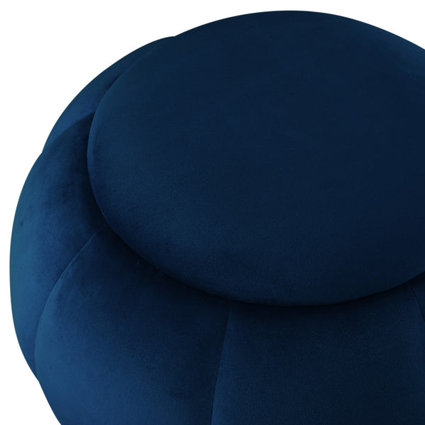 Homeroots 20" Navy Blue Velvet And Gold Round Ottoman Navy,Gold  487752