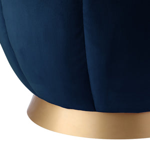 Homeroots 20" Navy Blue Velvet And Gold Round Ottoman Navy,Gold  487752