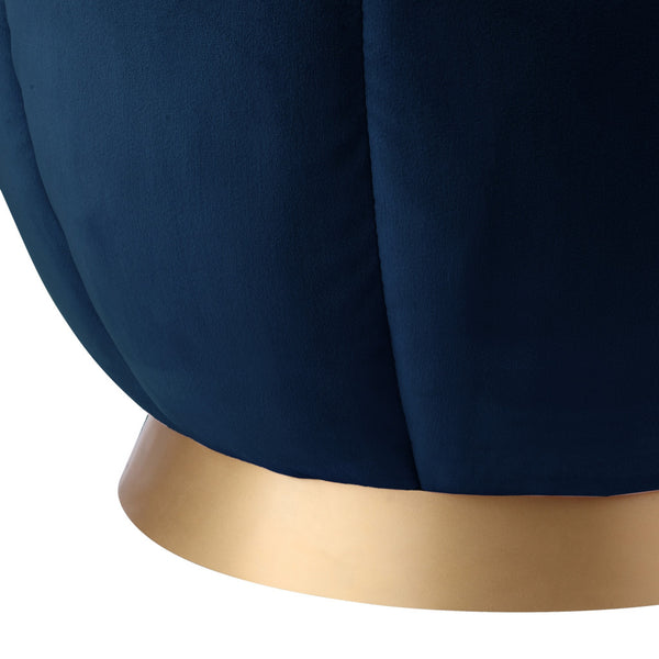 Homeroots 20" Navy Blue Velvet And Gold Round Ottoman Navy,Gold  487752