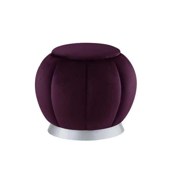 Homeroots 20" Purple Velvet And Silver Round Ottoman Purple,Silver  487753
