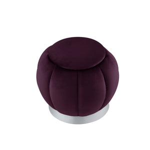 Homeroots 20" Purple Velvet And Silver Round Ottoman Purple,Silver  487753