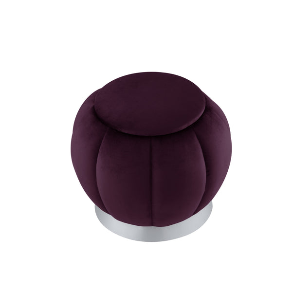 Homeroots 20" Purple Velvet And Silver Round Ottoman Purple,Silver  487753