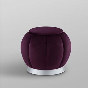 Homeroots 20" Purple Velvet And Silver Round Ottoman Purple,Silver  487753