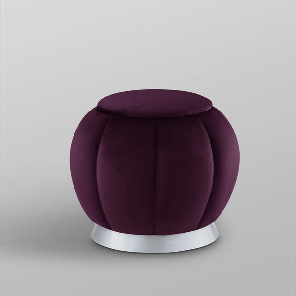 Homeroots 20" Purple Velvet And Silver Round Ottoman Purple,Silver  487753