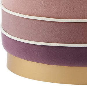 Homeroots 18" Blush Velvet And Gold Round Striped Ottoman Blush  487754