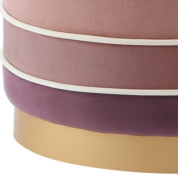 Homeroots 18" Blush Velvet And Gold Round Striped Ottoman Blush  487754