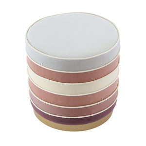 Homeroots 18" Blush Velvet And Gold Round Striped Ottoman Blush  487754