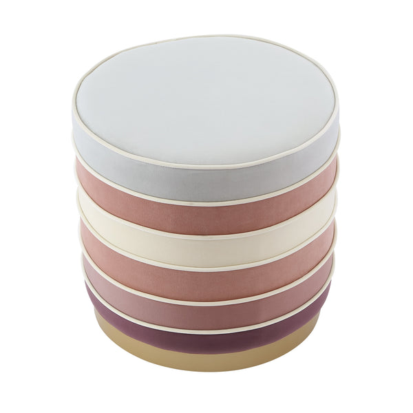 Homeroots 18" Blush Velvet And Gold Round Striped Ottoman Blush  487754