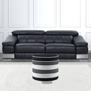 Homeroots 18" Black Velvet And Silver Round Striped Ottoman Black  487755
