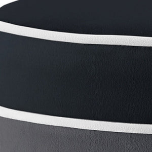 Homeroots 18" Black Velvet And Silver Round Striped Ottoman Black  487755