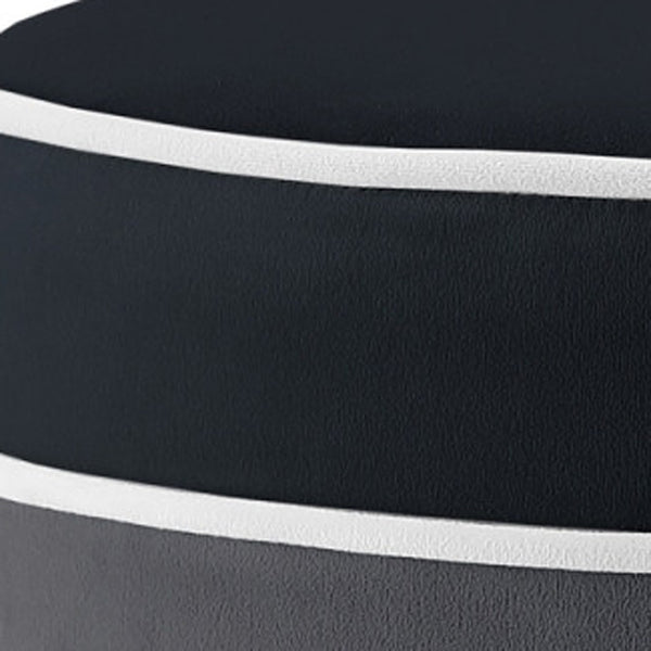 Homeroots 18" Black Velvet And Silver Round Striped Ottoman Black  487755