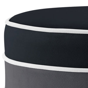 Homeroots 18" Black Velvet And Silver Round Striped Ottoman Black  487755