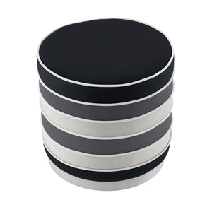 Homeroots 18" Black Velvet And Silver Round Striped Ottoman Black  487755