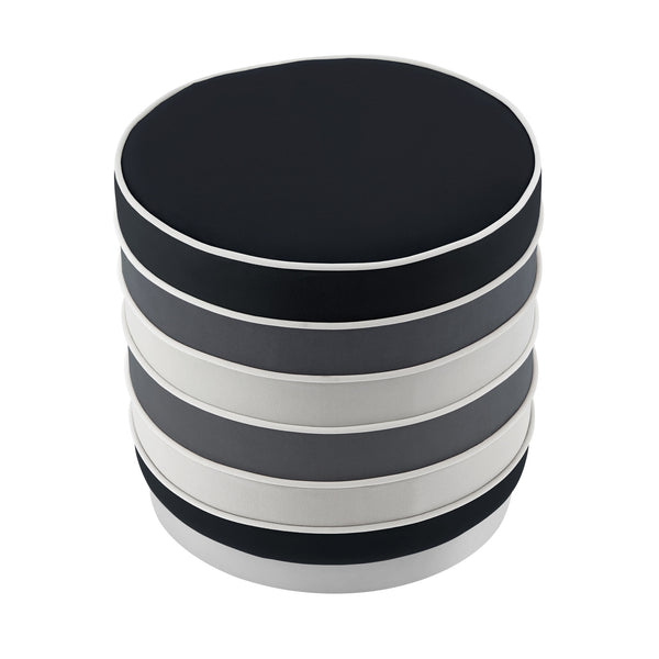 Homeroots 18" Black Velvet And Silver Round Striped Ottoman Black  487755