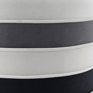 Homeroots 18" Black Velvet And Silver Round Striped Ottoman Black  487755
