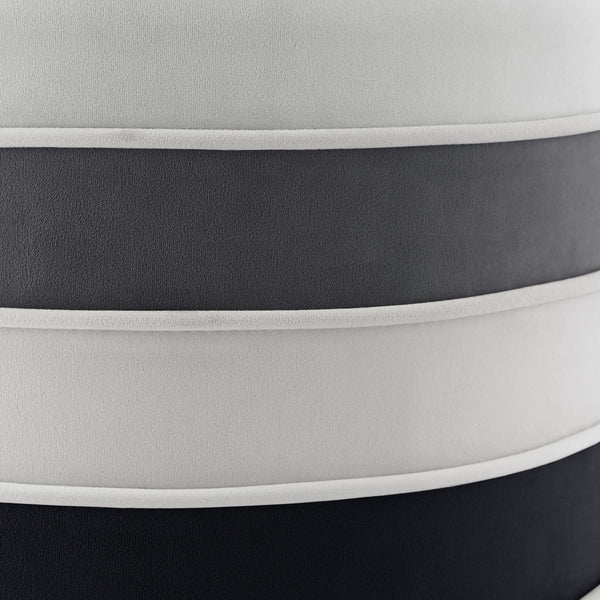 Homeroots 18" Black Velvet And Silver Round Striped Ottoman Black  487755