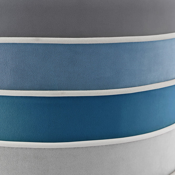 Homeroots 18" Blue Velvet And Gold Round Striped Ottoman Navy  487756