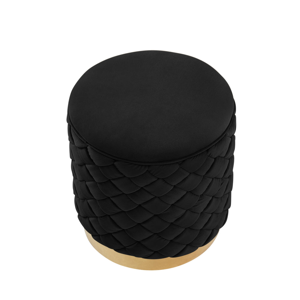 Homeroots 15" Black Velvet And Gold Round Ottoman Black,Gold  487757