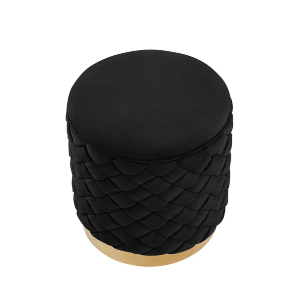 Homeroots 15" Black Velvet And Gold Round Ottoman Black,Gold  487757