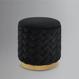 Homeroots 15" Black Velvet And Gold Round Ottoman Black,Gold  487757