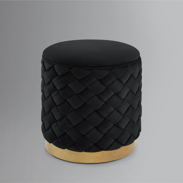 Homeroots 15" Black Velvet And Gold Round Ottoman Black,Gold  487757