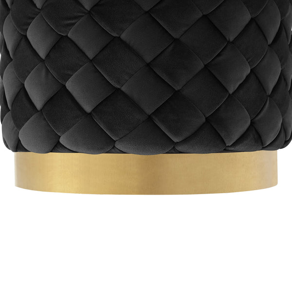 Homeroots 15" Black Velvet And Gold Round Ottoman Black,Gold  487757