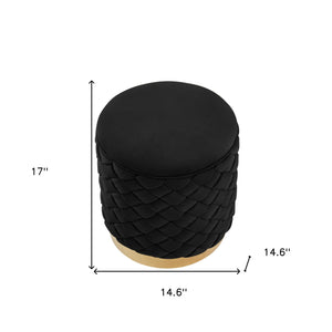 Homeroots 15" Black Velvet And Gold Round Ottoman Black,Gold  487757