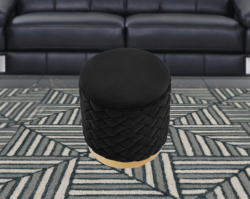 Homeroots 15" Black Velvet And Gold Round Ottoman Black,Gold  487757