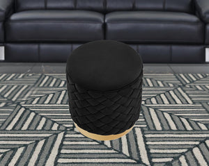 Homeroots 15" Black Velvet And Gold Round Ottoman Black,Gold  487757