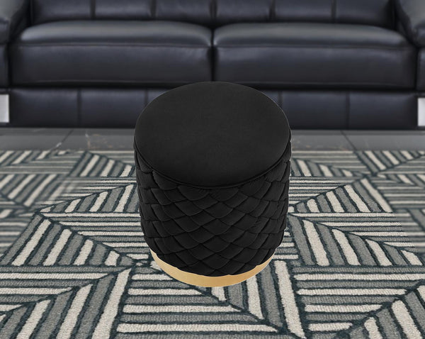 Homeroots 15" Black Velvet And Gold Round Ottoman Black,Gold  487757